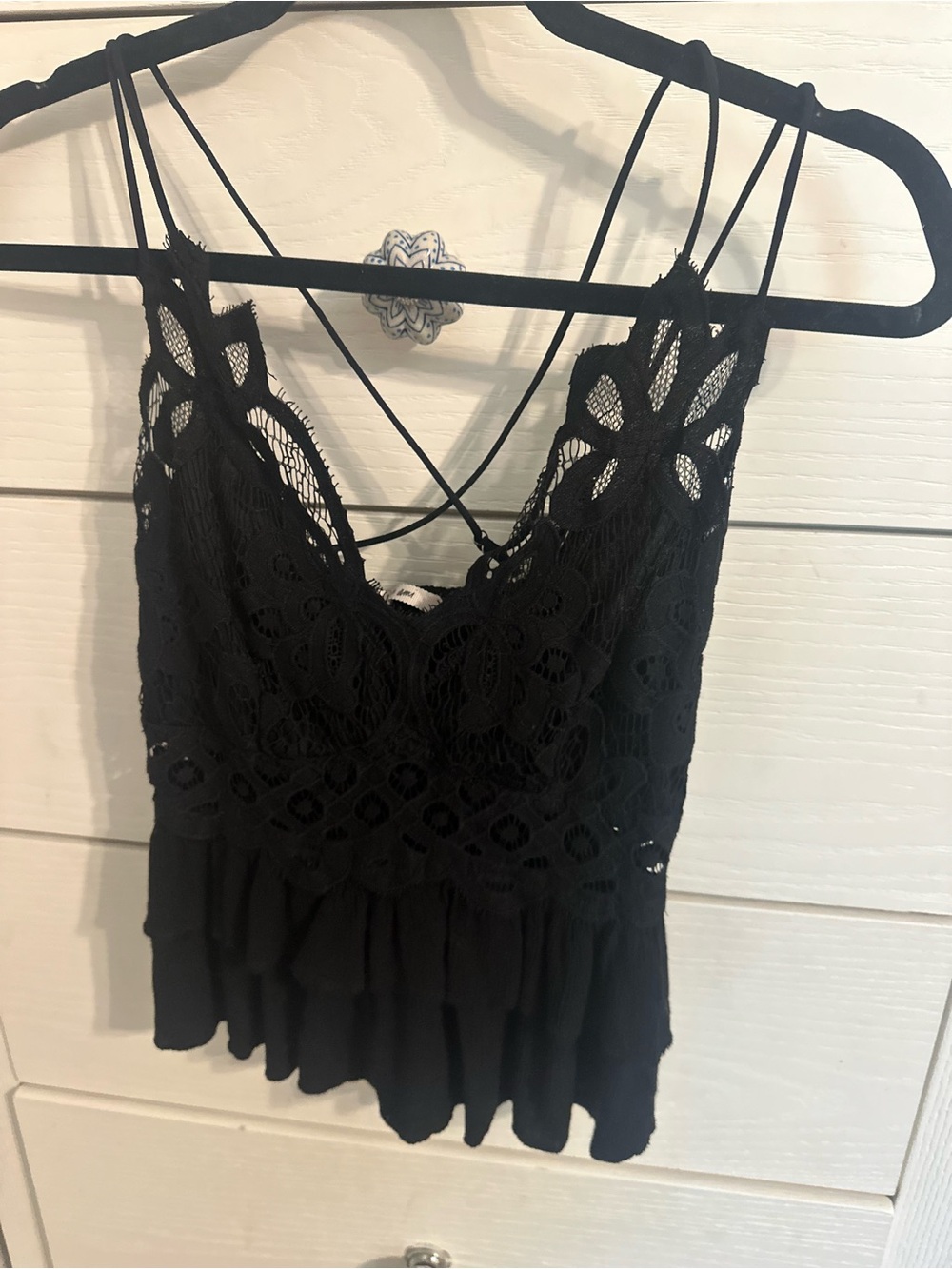 Black Lace Strappy Women's Tank Top